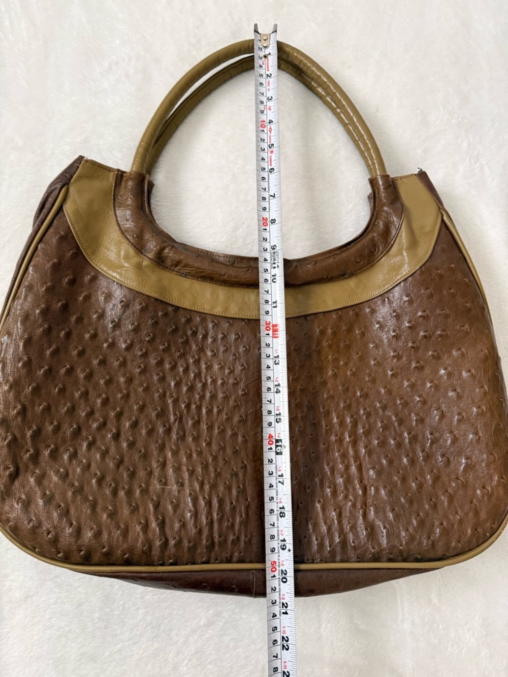 Vintage VEARI Genuine Ostrich Leather Handbag Brown Tan Shoulder Bag - Picture 9 of 11